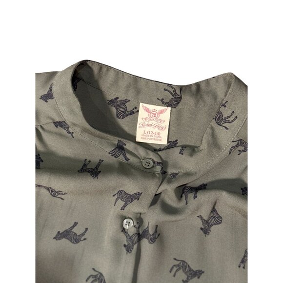 Faden Glory Womens L Shirt Green Zebra Print Button-Up Long Sleeve Blouse - Picture 6 of 11